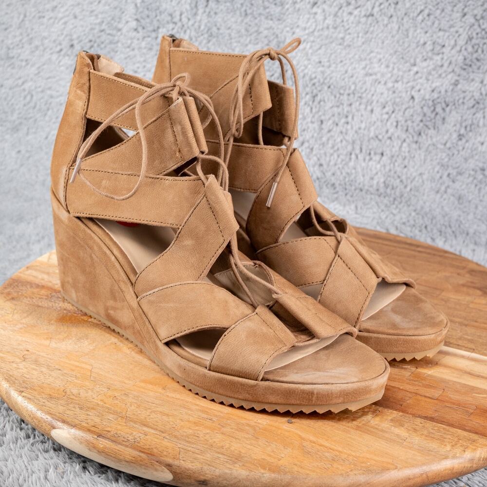 Eileen Fisher 'Dibs' Lace-Up Wedge Sandal, Sienna‎ Leather, Women's Size 10